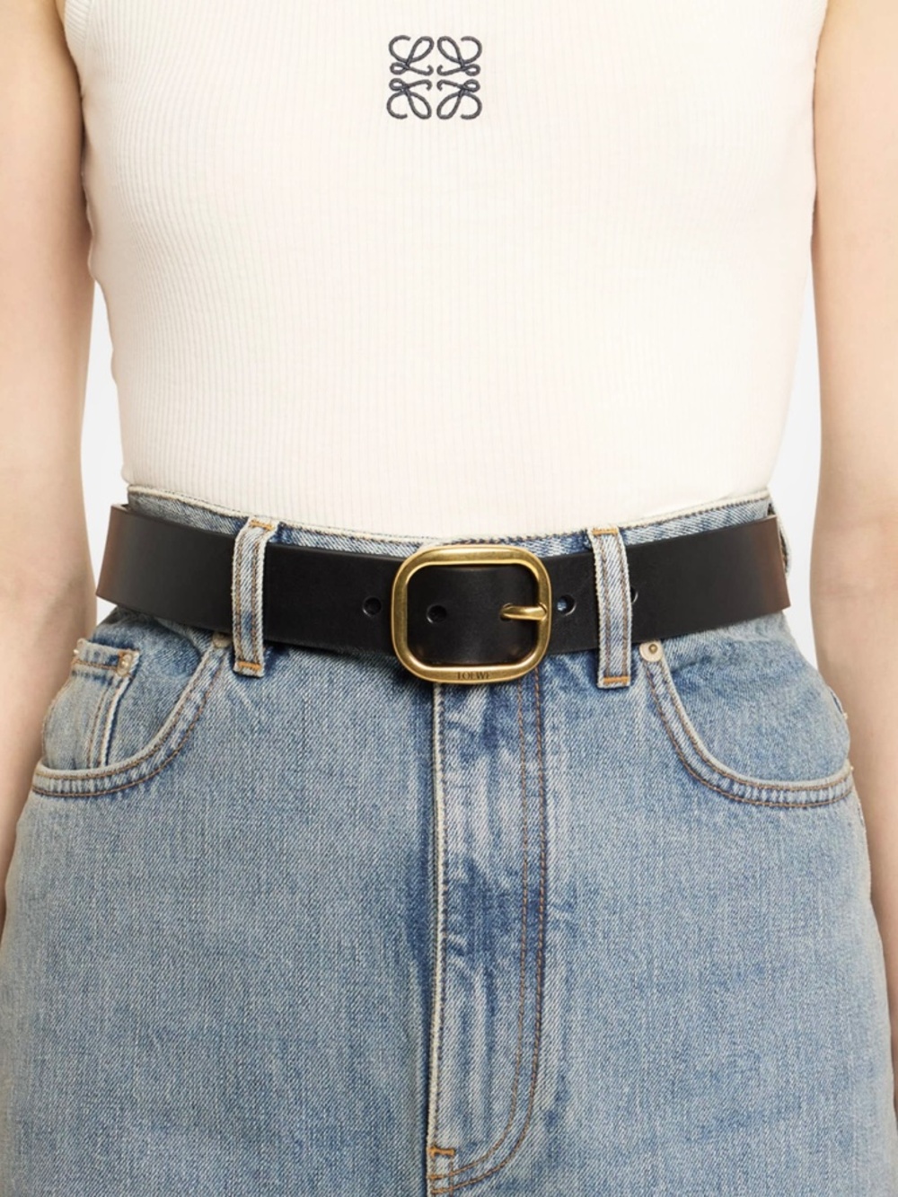 LOEWE Rounded Soft Belt in Black Classic Calfskin Leather Size 90